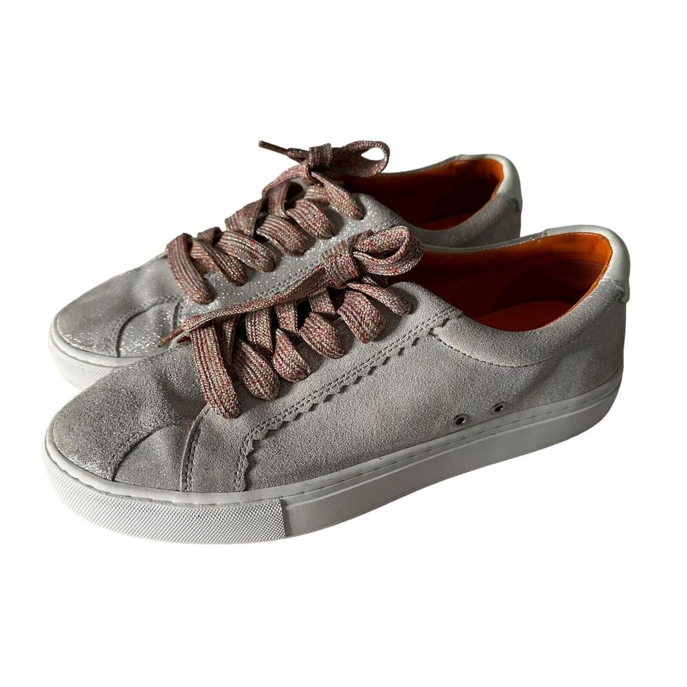 ZARA Women Metallic Glitter Silver Lace Up Fashion Sneakers Size EU 39 US 8